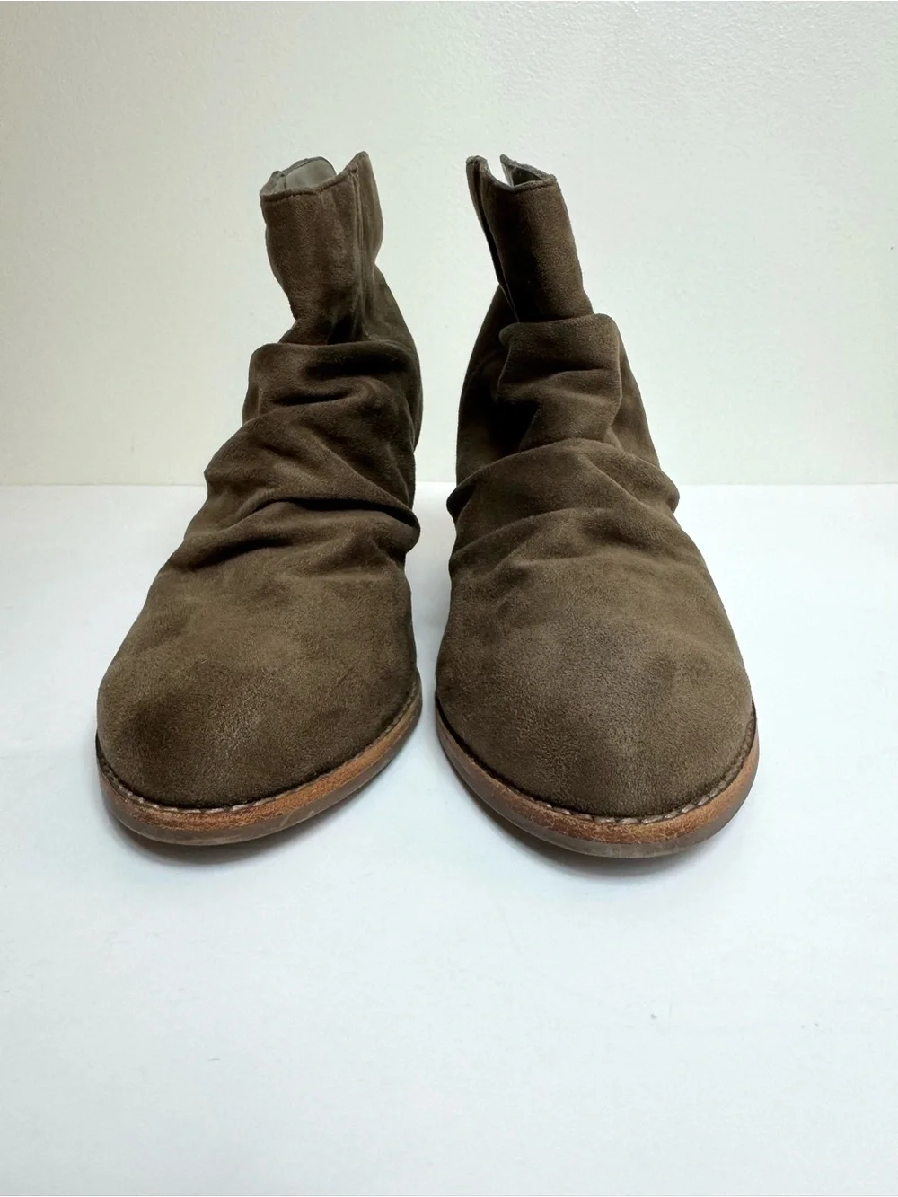 Diba Festival Brown Suede Slouch Bootie Chunky Heel Almond Toe Women's 8.5